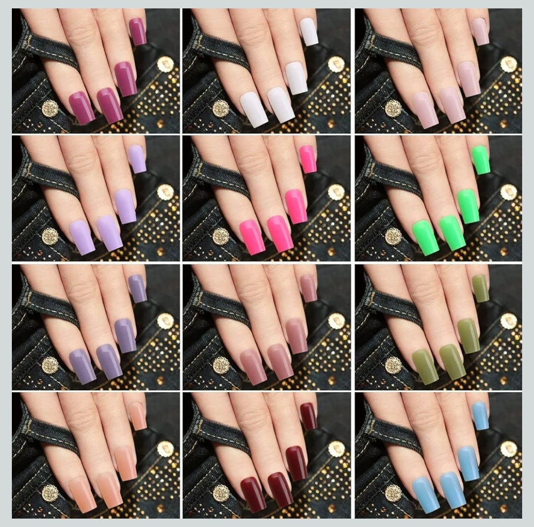 576 Pcs Glossy Straight Fake Nails Full Cover Coffin Acrylic Tips(24 Colours)