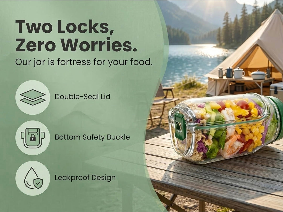 Portable Salad Container with Leakproof Dressing Compartment