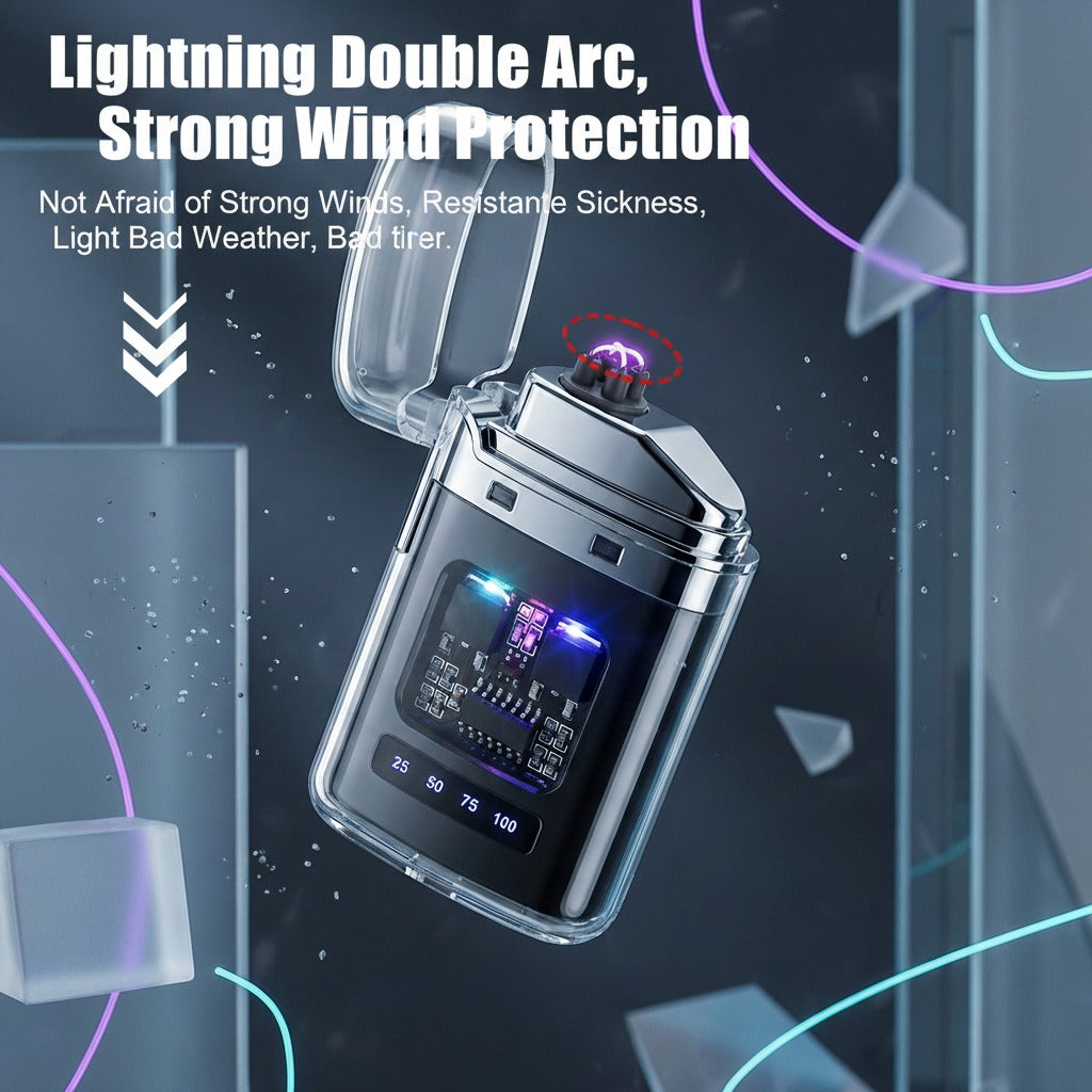 Dual Arc Electric Lighter with USB Type-C Charging and LED Power Display