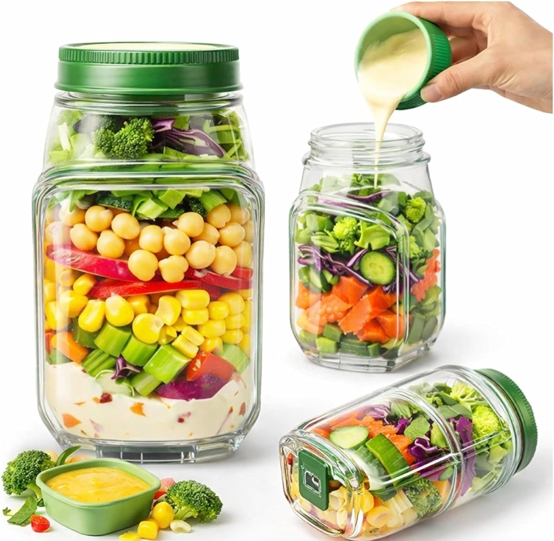 Portable Salad Container with Leakproof Dressing Compartment