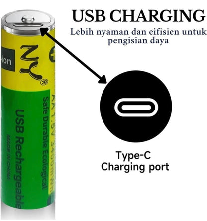 Type C Rechargeable AA Batteries 800mWh (2 Pack)