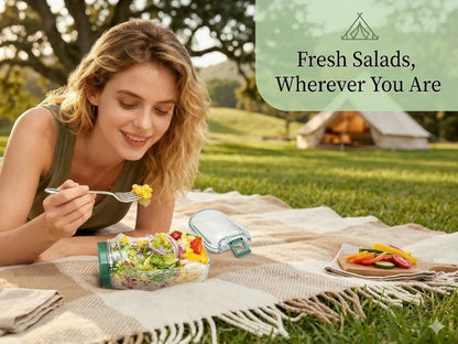 Portable Salad Container with Leakproof Dressing Compartment