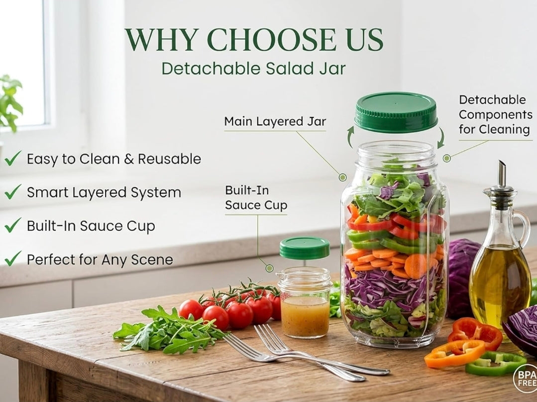 Portable Salad Container with Leakproof Dressing Compartment