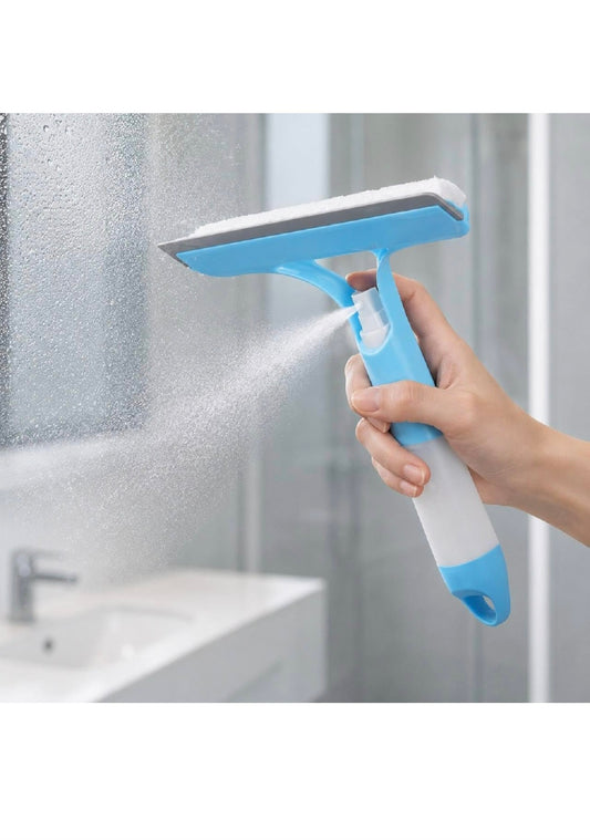 3-in-1 Window Cleaning Wiper with Spray Bottle | Glass Cleaner Wiper & Mirror Cleaner | Silicone Squeegee & Scrub Pad for Car Windshield, Bathroom Glass & Home Windows (Multicolour - 1 Piece)