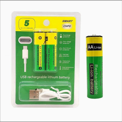 Type C Rechargeable AA Batteries 800mWh (2 Pack)