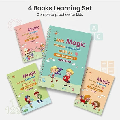 Magic Practice Copybook Set for Kids (4 Books + 1 Pen + 10 Refills)