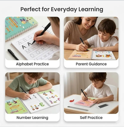 Magic Practice Copybook Set for Kids (4 Books + 1 Pen + 10 Refills)