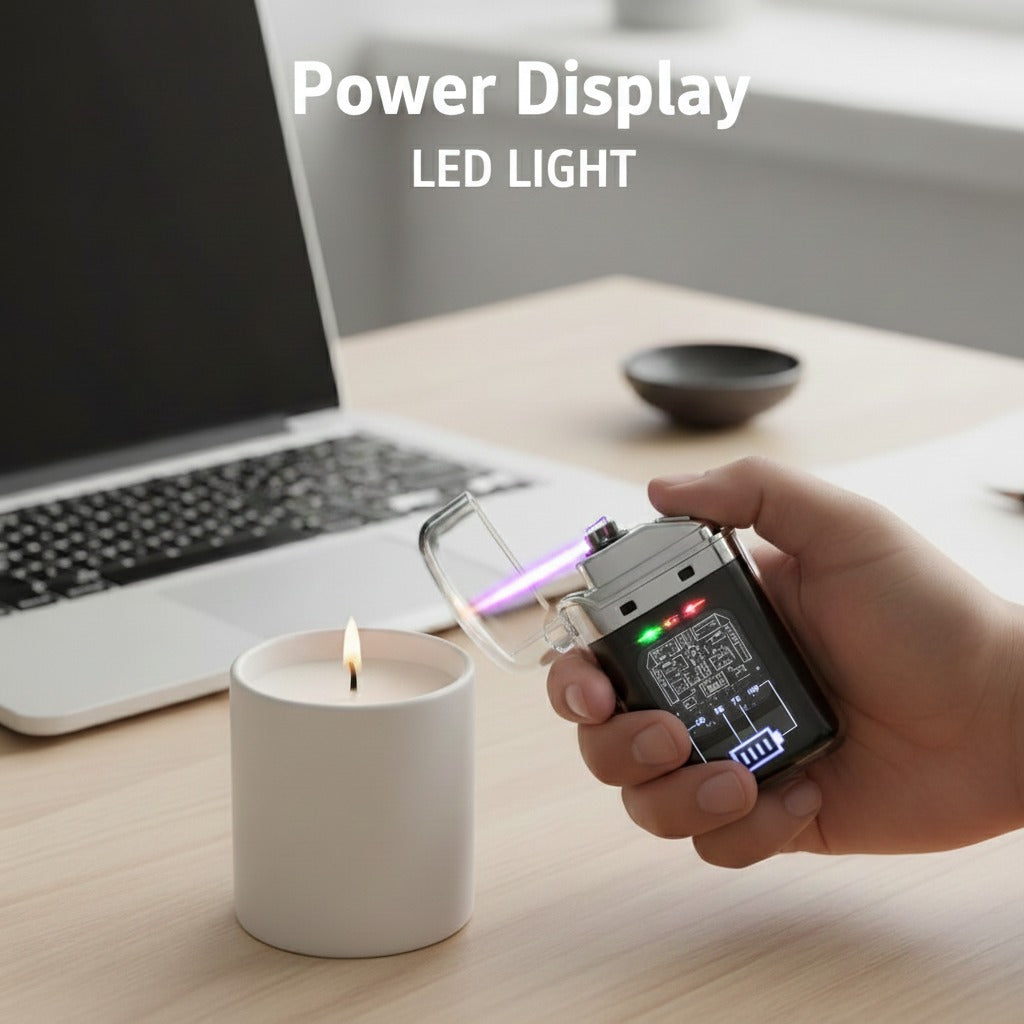 Dual Arc Electric Lighter with USB Type-C Charging and LED Power Display