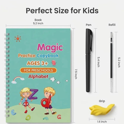 Magic Practice Copybook Set for Kids (4 Books + 1 Pen + 10 Refills)