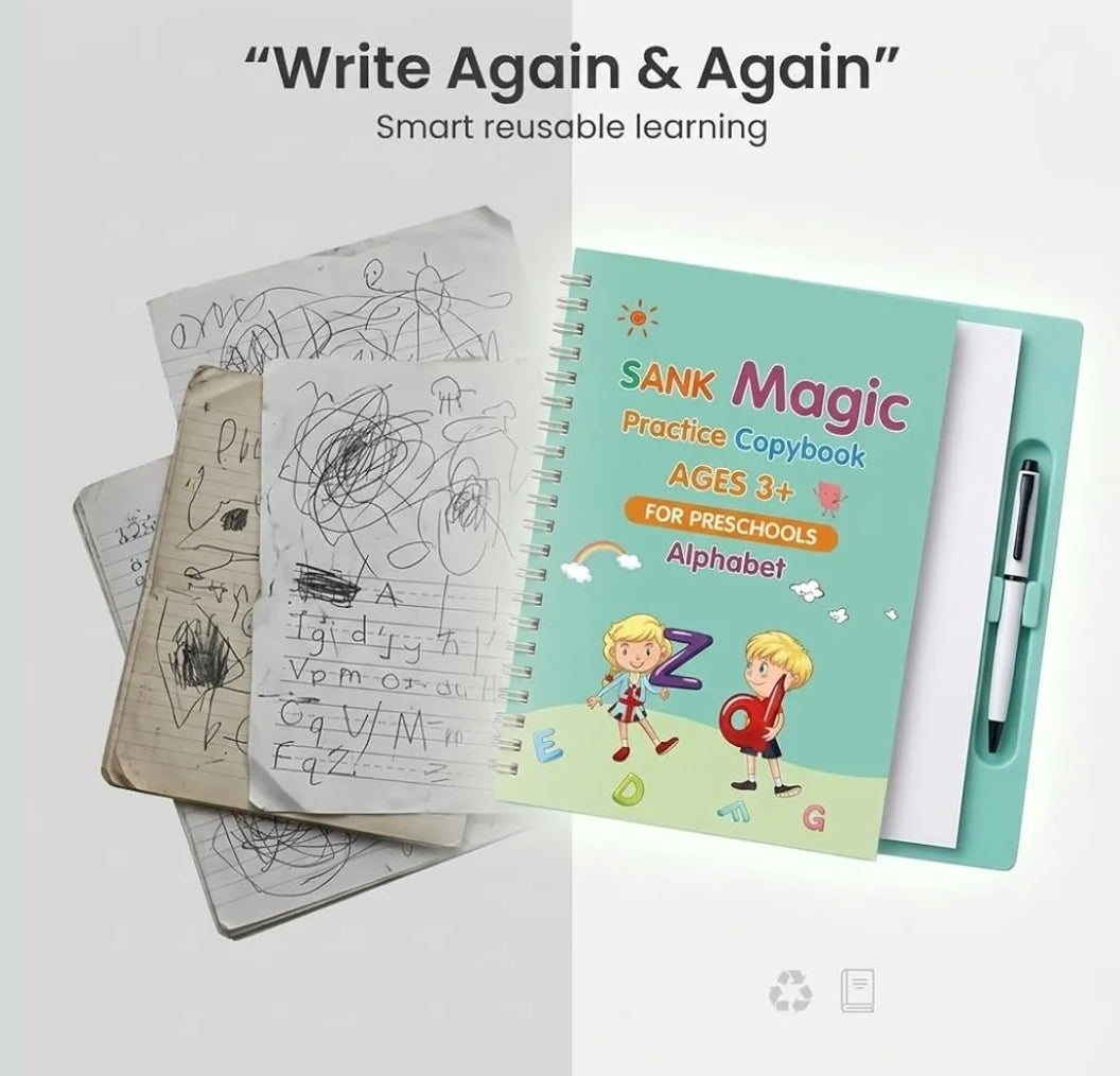 Magic Practice Copybook Set for Kids (4 Books + 1 Pen + 10 Refills)