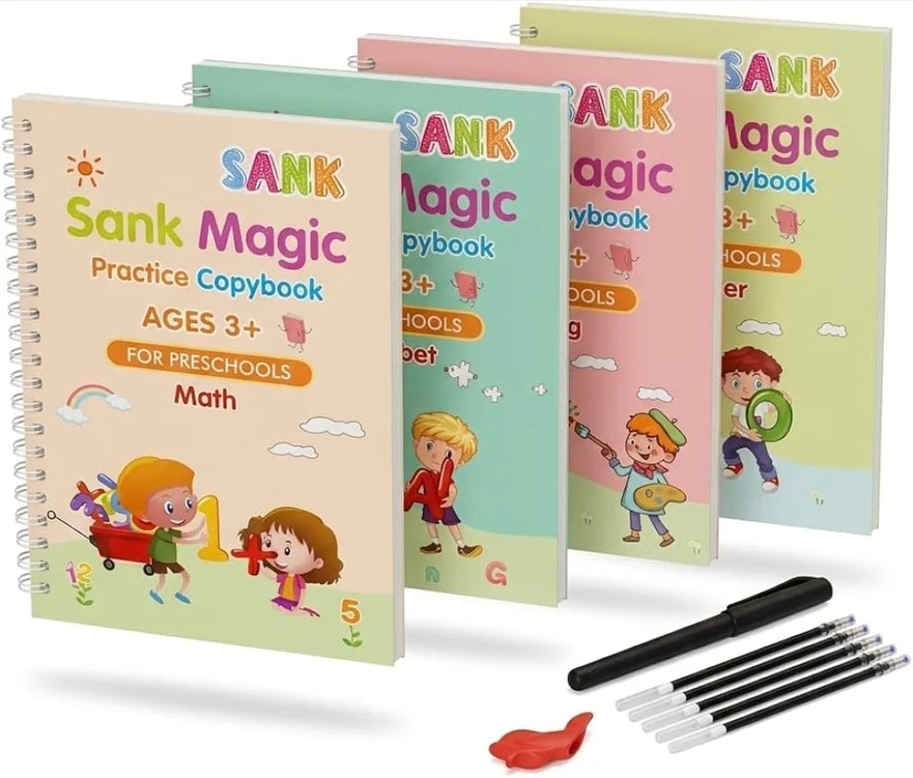 Magic Practice Copybook Set for Kids (4 Books + 1 Pen + 10 Refills)