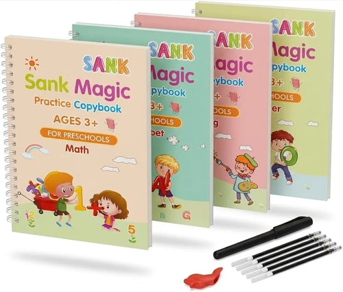 Magic Practice Copybook Set for Kids (4 Books + 1 Pen + 10 Refills)