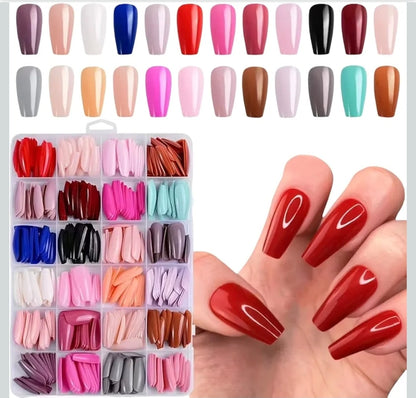 576 Pcs Glossy Straight Fake Nails Full Cover Coffin Acrylic Tips(24 Colours)