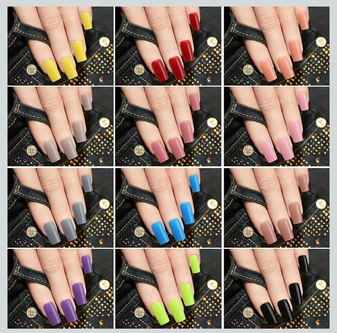 576 Pcs Glossy Straight Fake Nails Full Cover Coffin Acrylic Tips(24 Colours)