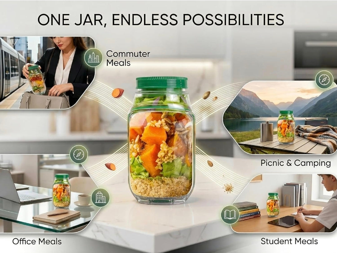 Portable Salad Container with Leakproof Dressing Compartment