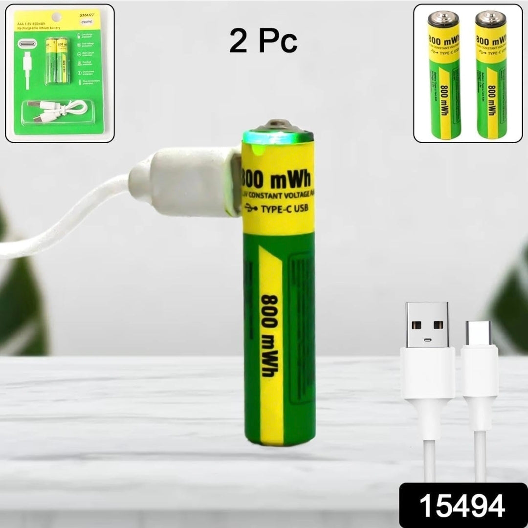 Type C Rechargeable AA Batteries 800mWh (2 Pack)