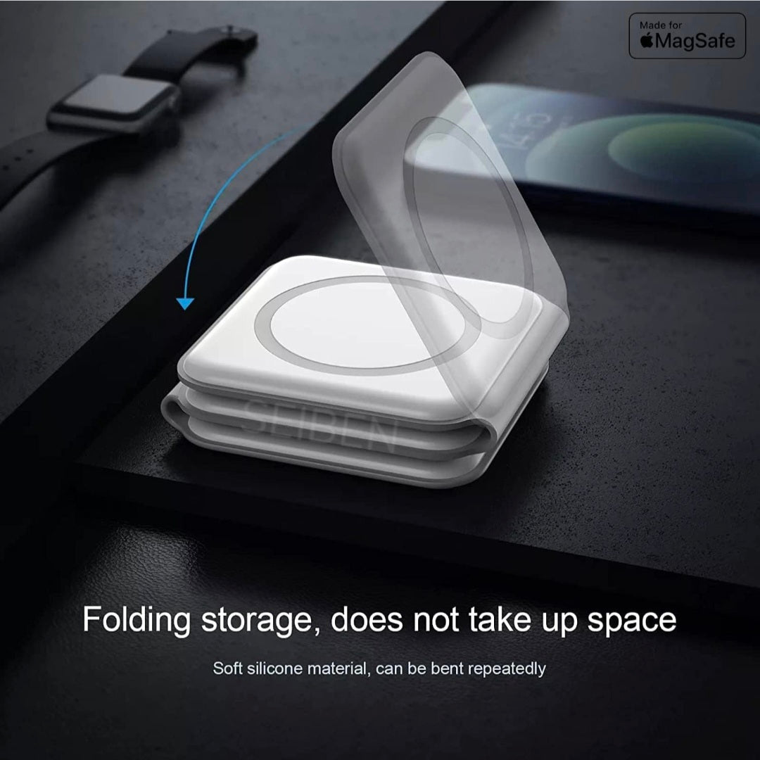 3 in 1 MagSafe compatible Magnetic Foldable Wireless Charger for iPhone 17 to 12 Series | Compatible with AirPods 2/3, Pro2, Pro3 | Compatible with only Apple Watch Series | 23W Charging - Pearl White