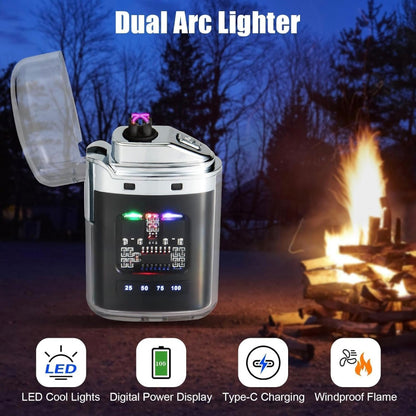 Dual Arc Electric Lighter with USB Type-C Charging and LED Power Display