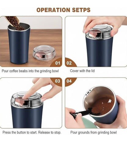 Portable Electric Coffee Grinder Spice & Coffee Bean Grinder Stainless Steel 4 Blade Mixer Grinder for Masala & Herb Push Button Control Durable Grinding Machine for Dry Item (Medium)