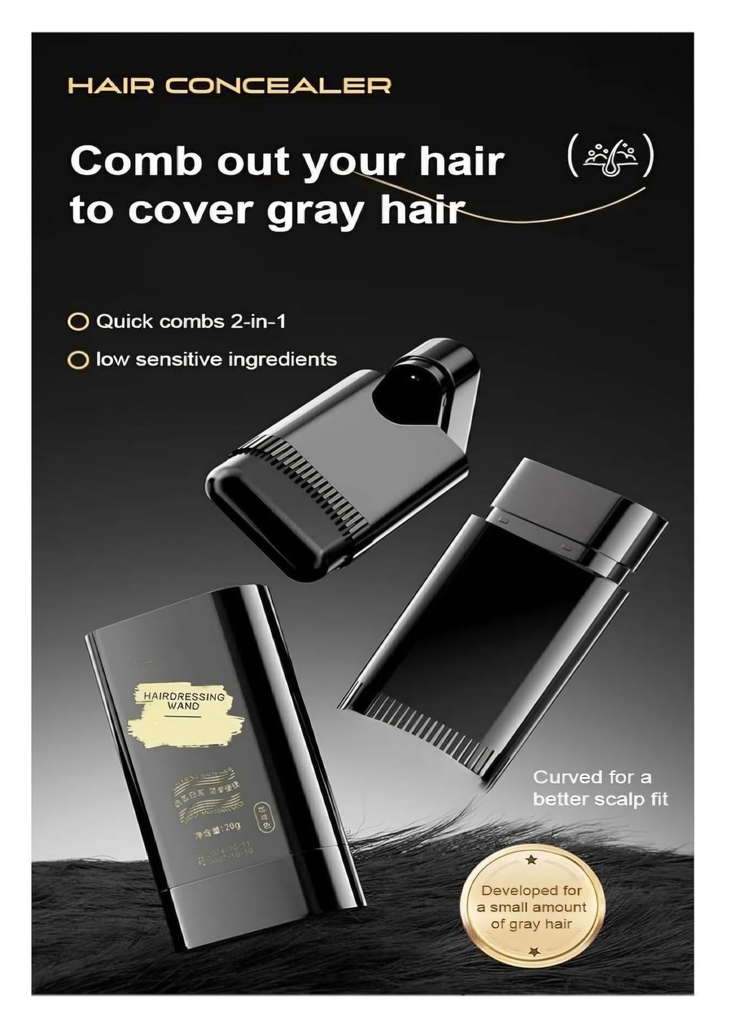 New Hair Color Comb Stick | Instant Grey Hair Coverage for Men & Women | Waterproof & Sweat-Proof Temporary Hair Dye Stick