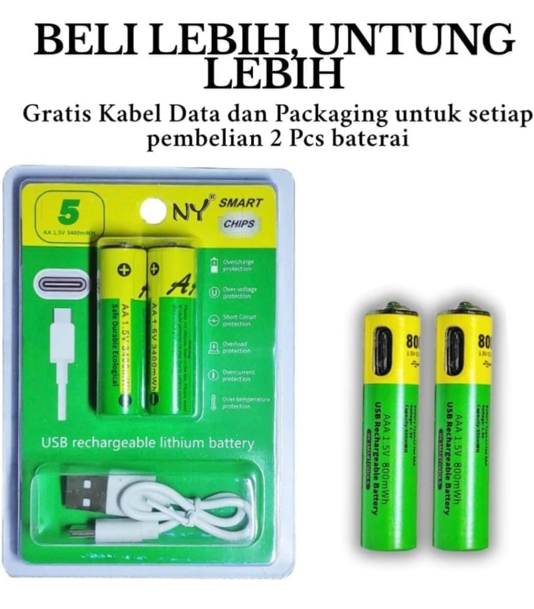 Type C Rechargeable AA Batteries 800mWh (2 Pack)