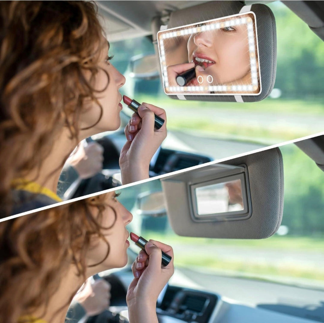 Upgrade Car Sun Visor Vanity Mirror With 80 LEDs - 3 Light Modes, Rechargeable, Dimmable Touch Control - Universal for Car, Truck, SUV