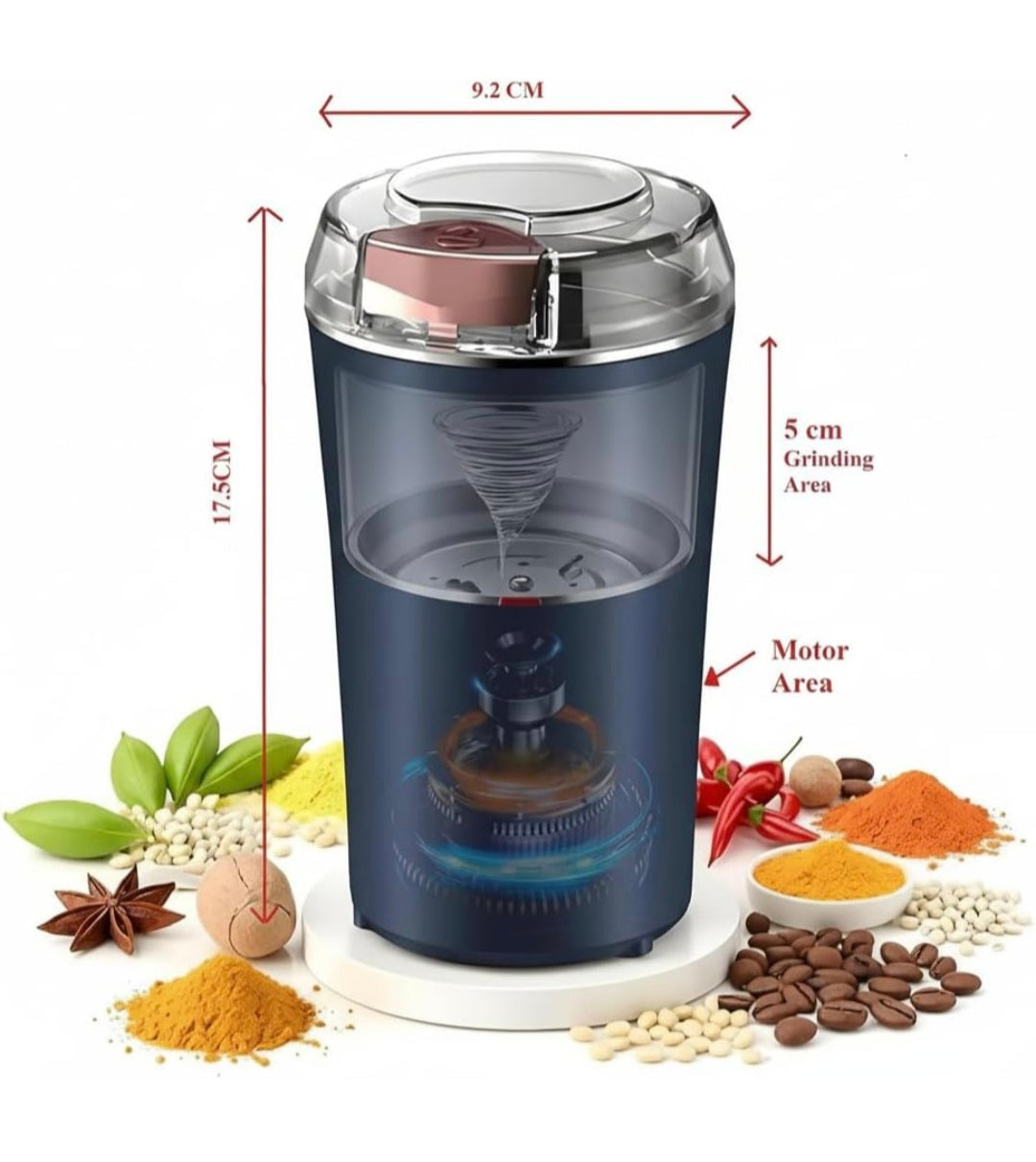 Portable Electric Coffee Grinder Spice & Coffee Bean Grinder Stainless Steel 4 Blade Mixer Grinder for Masala & Herb Push Button Control Durable Grinding Machine for Dry Item (Medium)