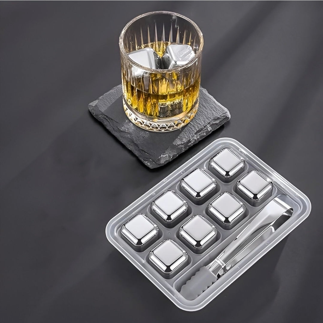Reusable Metal Ice Cubes for Chilling Whisky, Wine, Cocktails – Food Grade, Quick-Freezing, No Dilution (Pack Of 8)