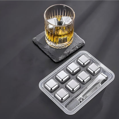 Reusable Metal Ice Cubes for Chilling Whisky, Wine, Cocktails – Food Grade, Quick-Freezing, No Dilution (Pack Of 8)