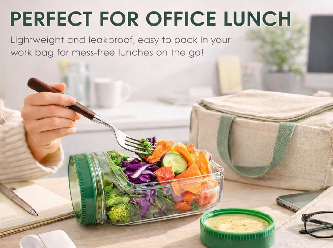 Portable Salad Container with Leakproof Dressing Compartment