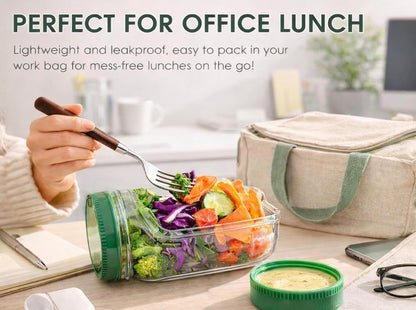 Portable Salad Container with Leakproof Dressing Compartment