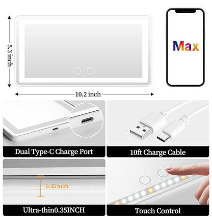 Upgrade Car Sun Visor Vanity Mirror With 80 LEDs - 3 Light Modes, Rechargeable, Dimmable Touch Control - Universal for Car, Truck, SUV