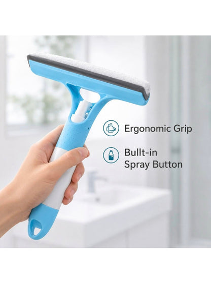 3-in-1 Window Cleaning Wiper with Spray Bottle | Glass Cleaner Wiper & Mirror Cleaner | Silicone Squeegee & Scrub Pad for Car Windshield, Bathroom Glass & Home Windows (Multicolour - 1 Piece)