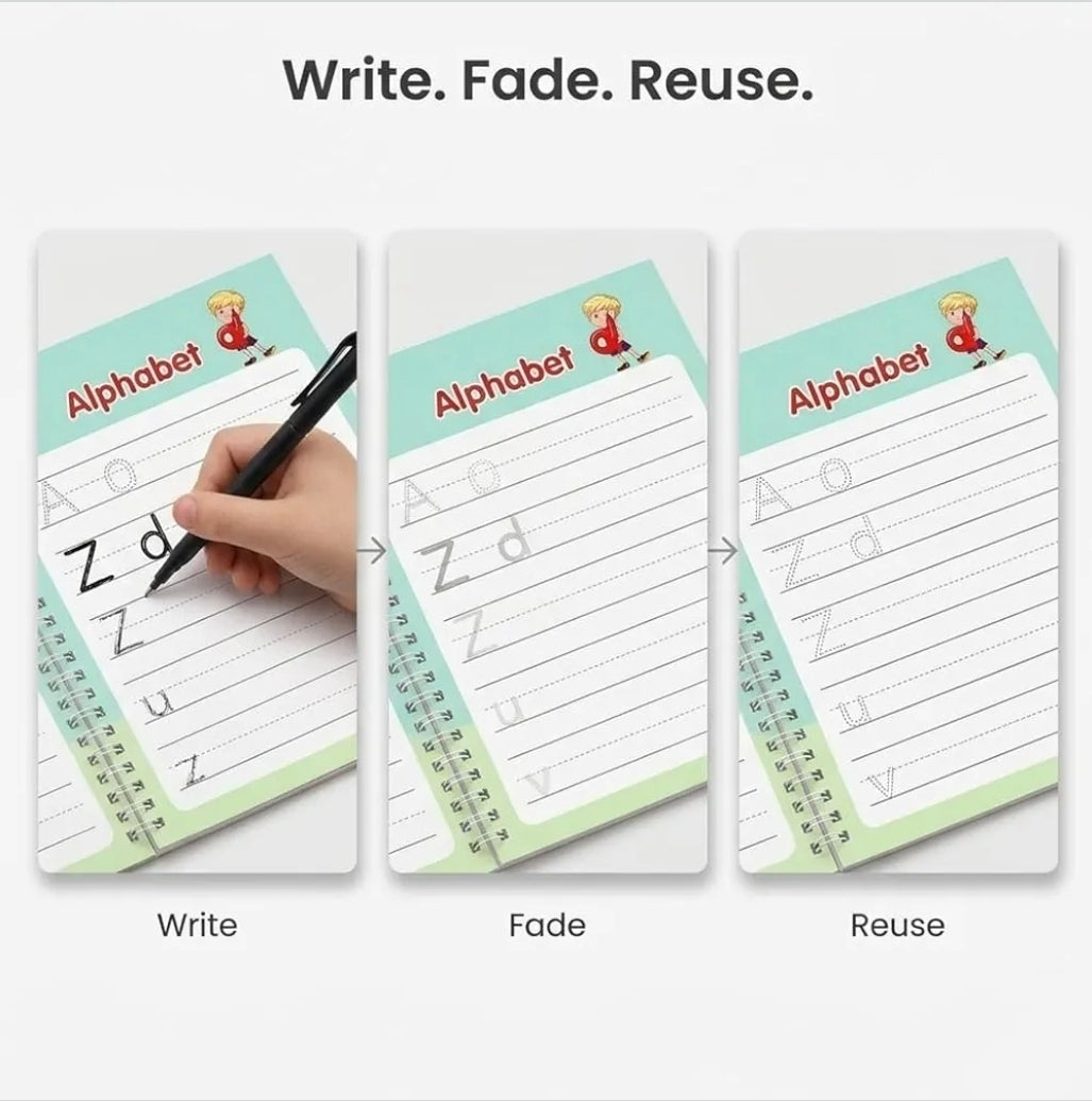 Magic Practice Copybook Set for Kids (4 Books + 1 Pen + 10 Refills)