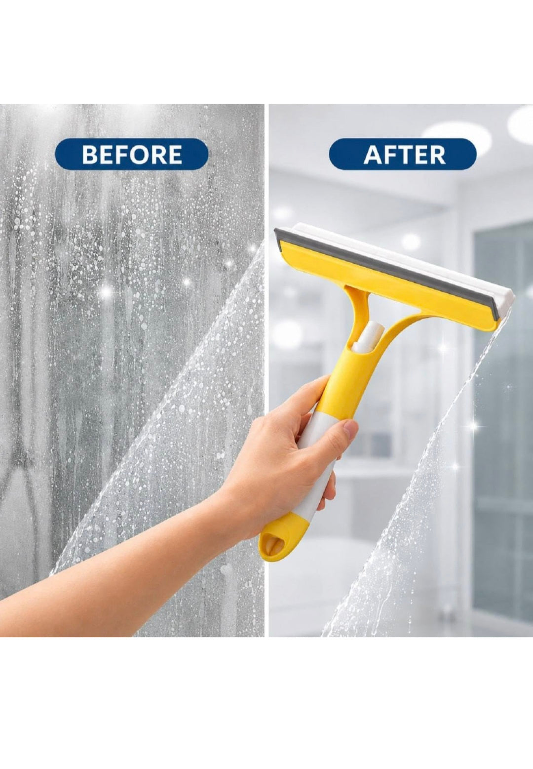 3-in-1 Window Cleaning Wiper with Spray Bottle | Glass Cleaner Wiper & Mirror Cleaner | Silicone Squeegee & Scrub Pad for Car Windshield, Bathroom Glass & Home Windows (Multicolour - 1 Piece)
