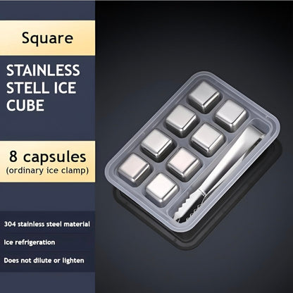 Reusable Metal Ice Cubes for Chilling Whisky, Wine, Cocktails – Food Grade, Quick-Freezing, No Dilution (Pack Of 8)