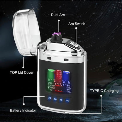 Dual Arc Electric Lighter with USB Type-C Charging and LED Power Display