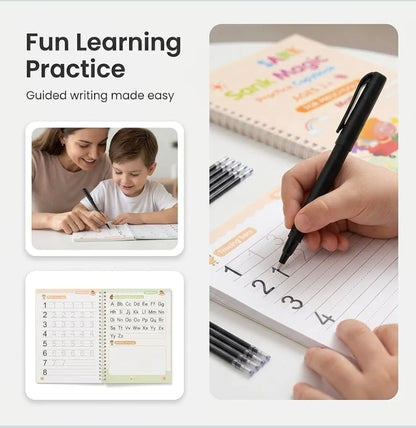Magic Practice Copybook Set for Kids (4 Books + 1 Pen + 10 Refills)